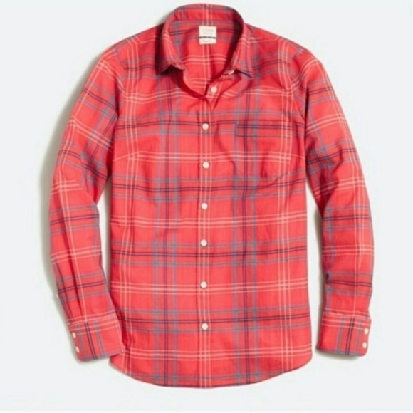 J. CREW The Perfect Fit Shirt Too Blouse Button Down Red Plaid Blue Purple Green - Picture 7 of 7